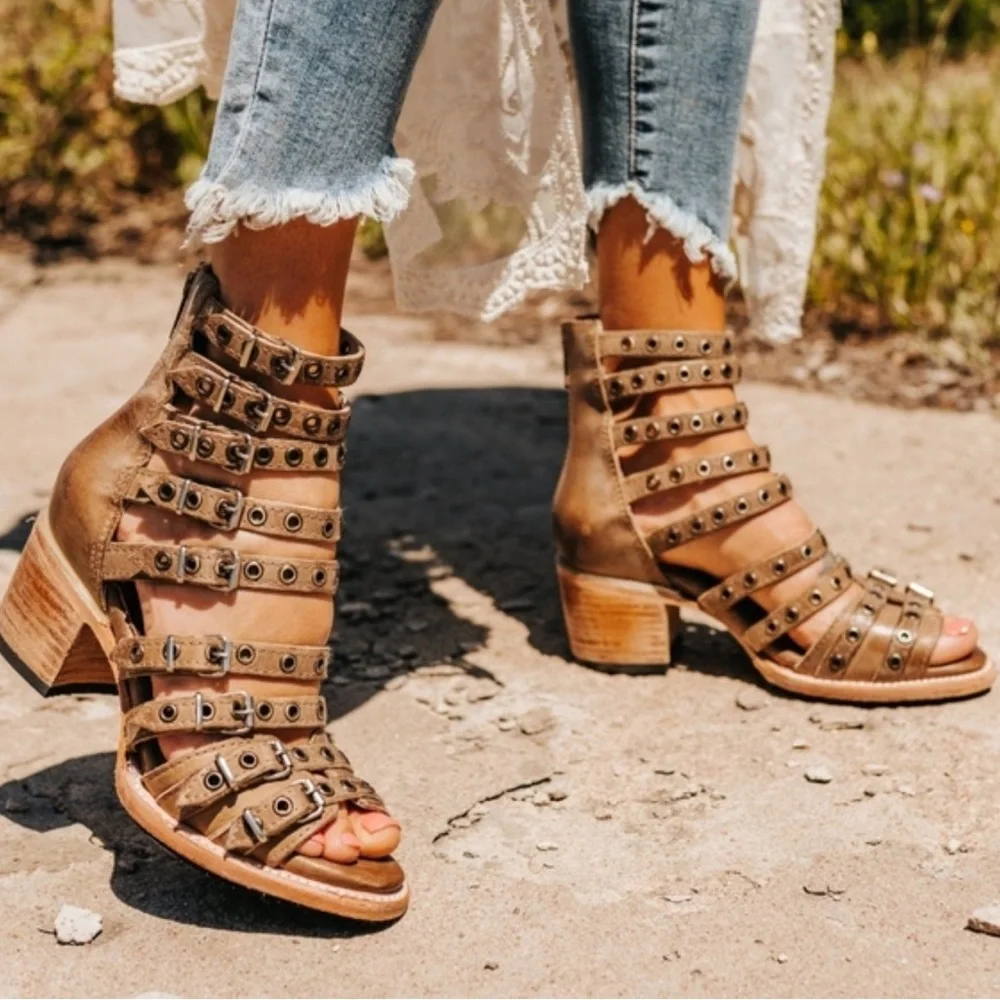 Freebird by Steven Tan Studded Multi-Strap Block Heel Sandals